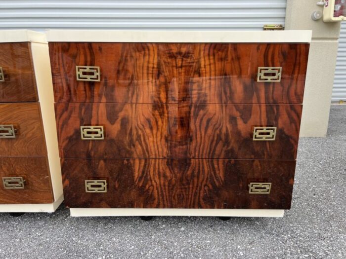 a gorgeous pair of vanleigh furniture mid century modern three drawer nightstands or bachelor chests 2467