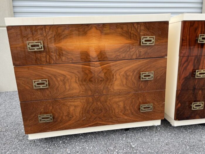 a gorgeous pair of vanleigh furniture mid century modern three drawer nightstands or bachelor chests 4912