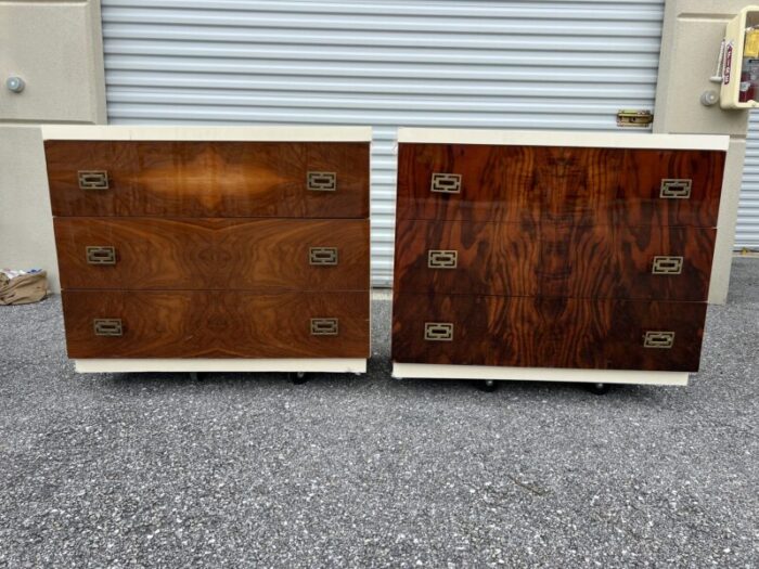 a gorgeous pair of vanleigh furniture mid century modern three drawer nightstands or bachelor chests 4974