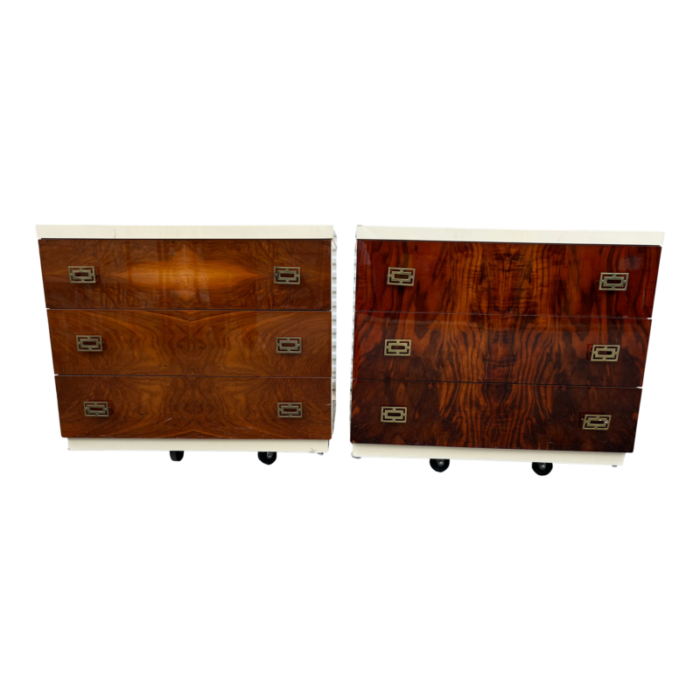 a gorgeous pair of vanleigh furniture mid century modern three drawer nightstands or bachelor chests 9706