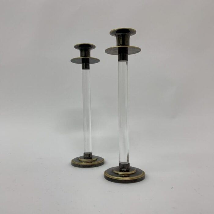 acrylic glass caravell candle sticks 1970s set of 2 2