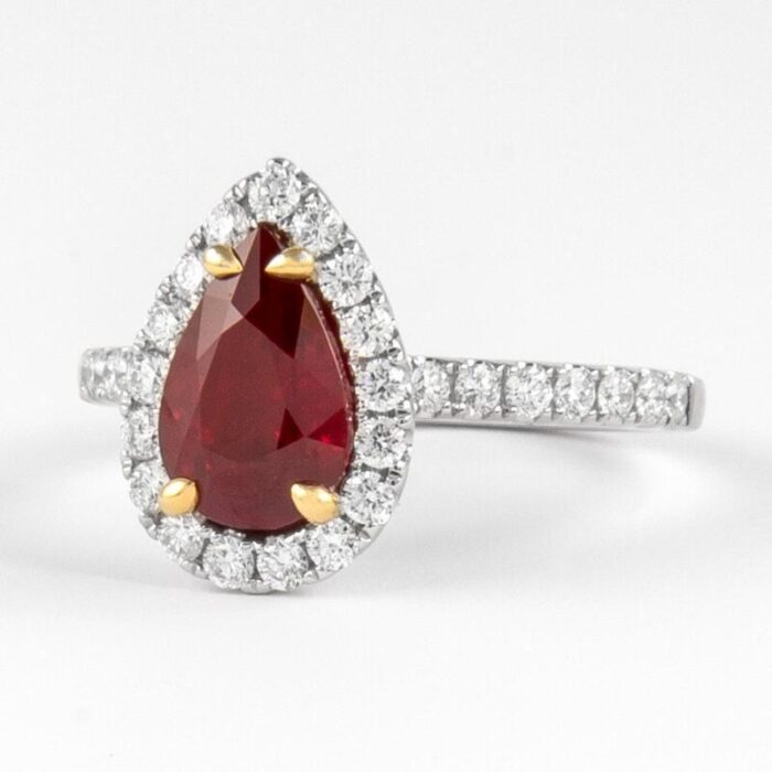 alexander beverly hills 18k gia 208 carat burmese ruby with diamond halo ring size 625 3587