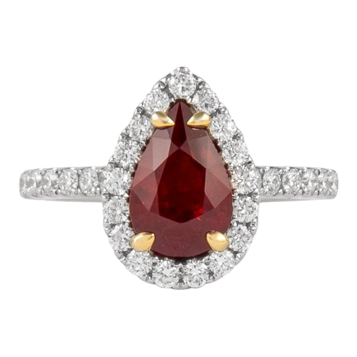 alexander beverly hills 18k gia 208 carat burmese ruby with diamond halo ring size 625 9189