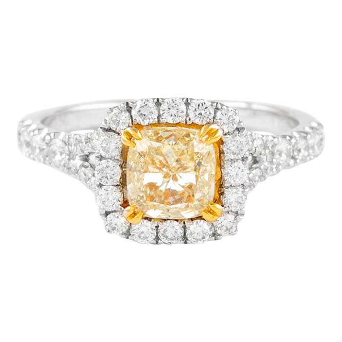 alexander beverly hills 213ctt 18k yellow cushion diamond with halo ring size 65 7318