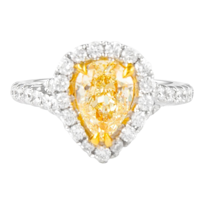 alexander beverly hills egl 123ct 18k yellow pear diamond with halo ring size 625 3732