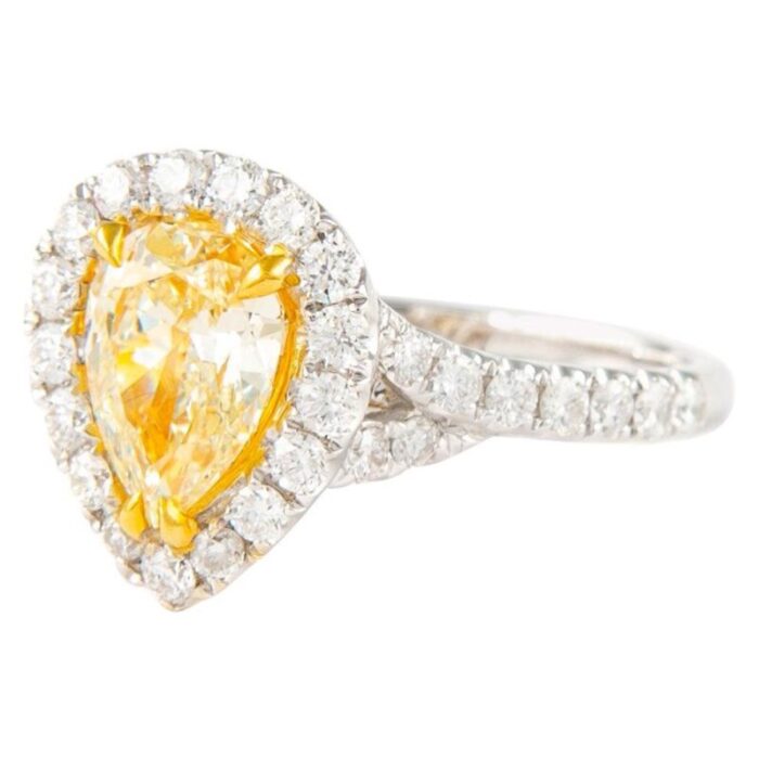 alexander beverly hills egl 123ct 18k yellow pear diamond with halo ring size 625 9489