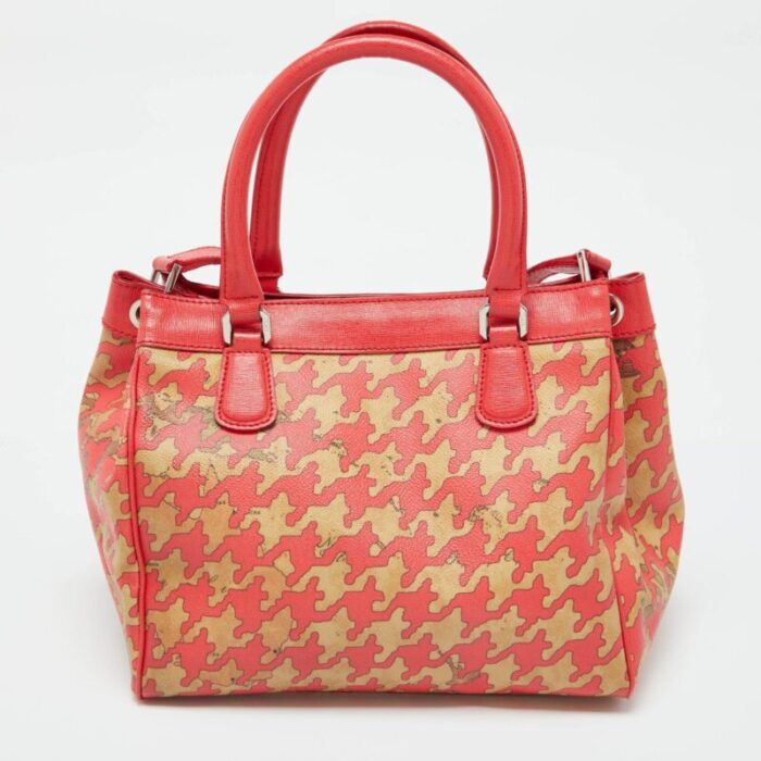 alviero martini 1a classe beigered geo print coated canvas and leather tote 1051