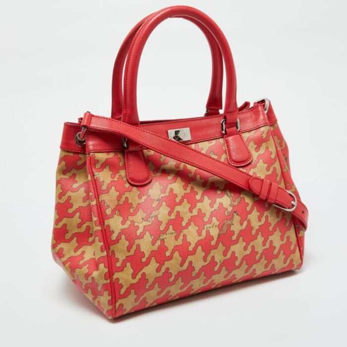 alviero martini 1a classe beigered geo print coated canvas and leather tote 5703