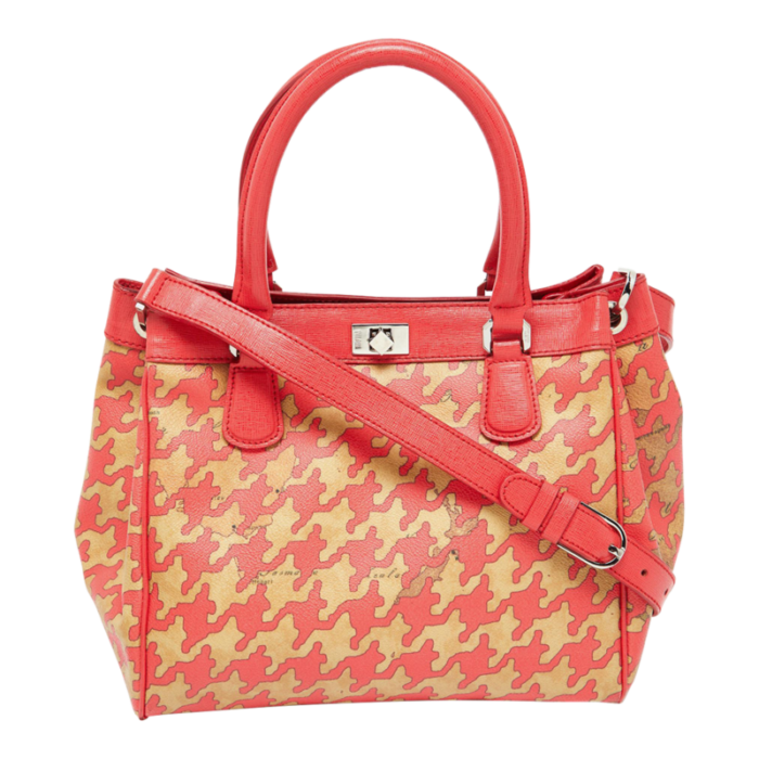 alviero martini 1a classe beigered geo print coated canvas and leather tote 8746