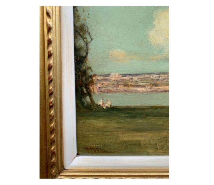 antique 19th century english impressionist classical landscape with figures framed 4386