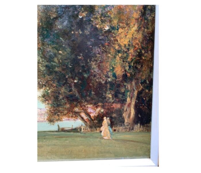 antique 19th century english impressionist classical landscape with figures framed 6785