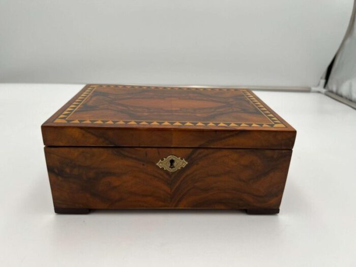 antique biedermeier box in walnut veneer south germany 1900s 2