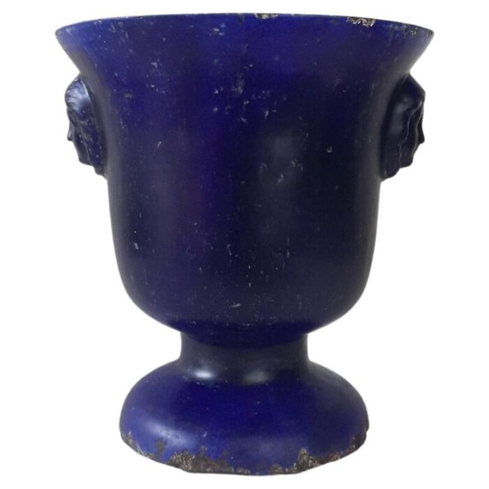 antique blue enamelled cast iron vase 1