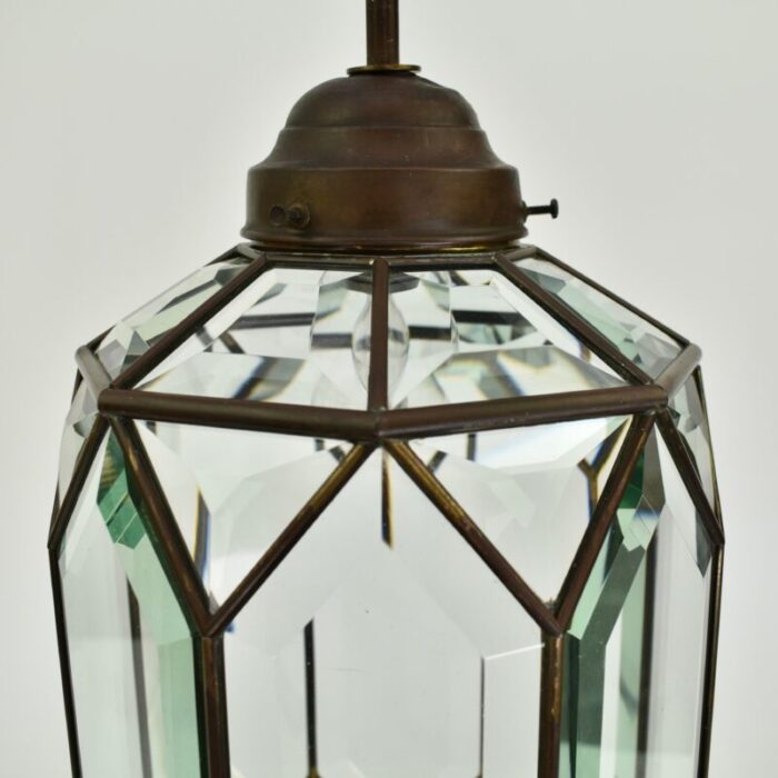 antique brass and facetted glass hallway pendant light 2654