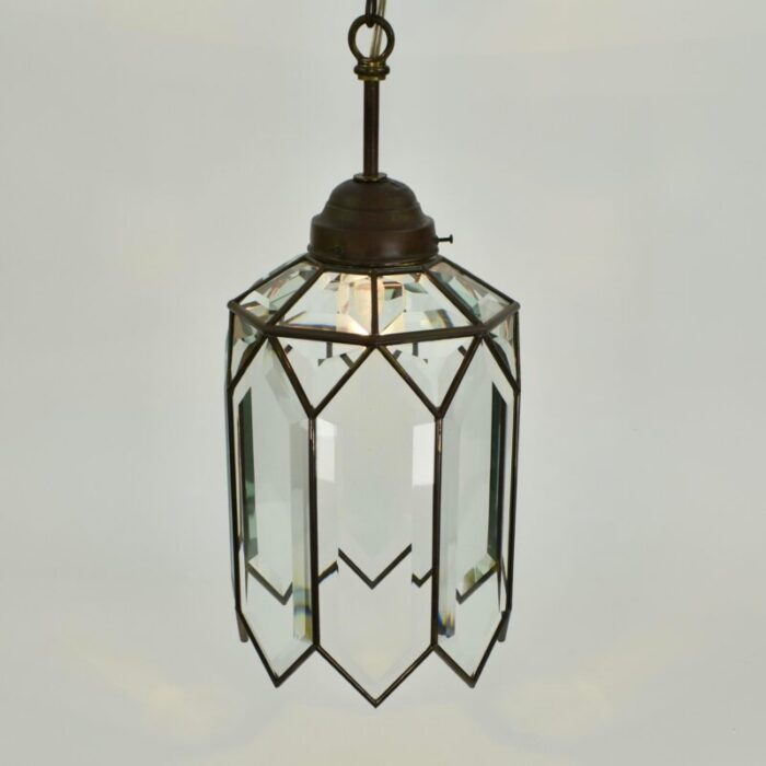 antique brass and facetted glass hallway pendant light 3861