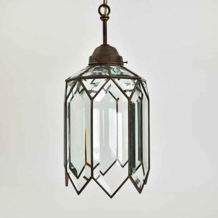 antique brass and facetted glass hallway pendant light 4906