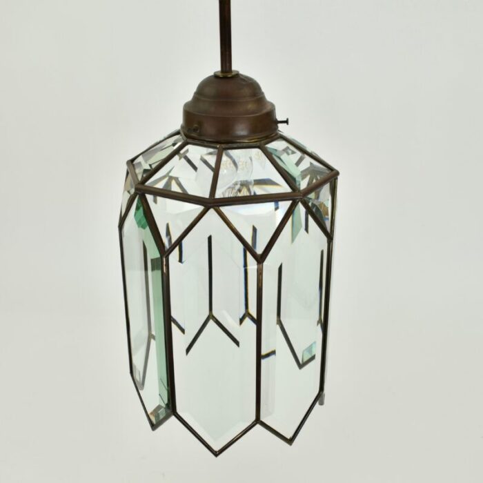 antique brass and facetted glass hallway pendant light 5572