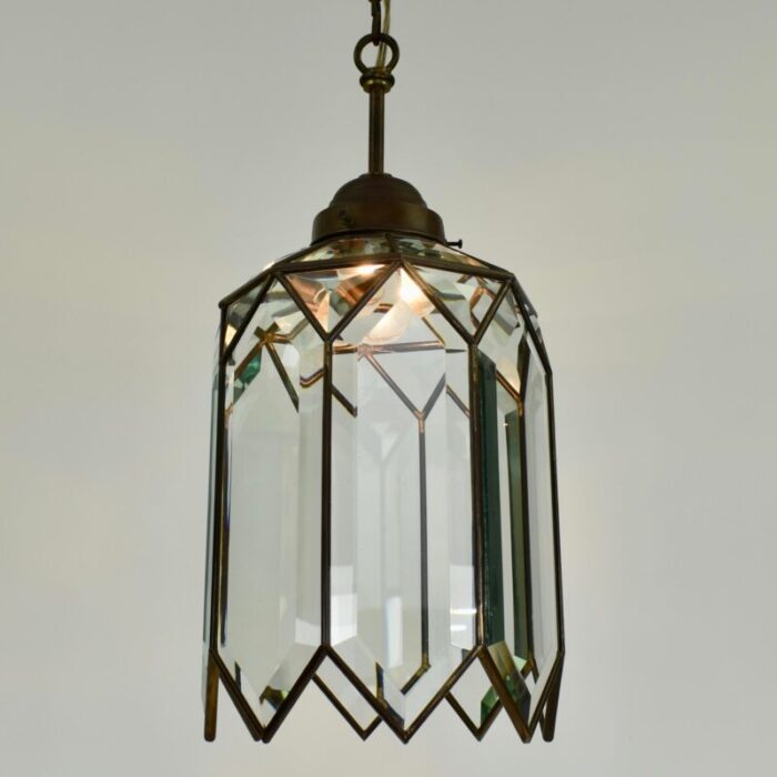 antique brass and facetted glass hallway pendant light 6629