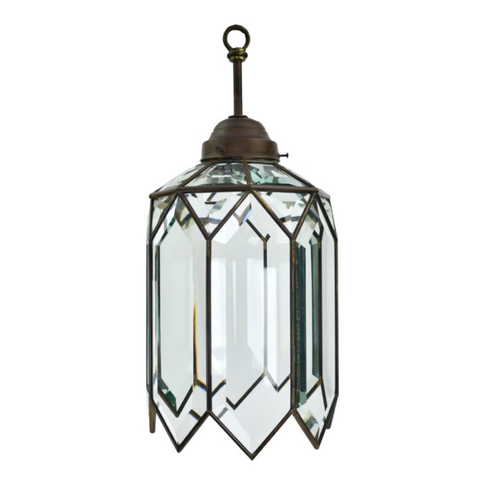 antique brass and facetted glass hallway pendant light 8615