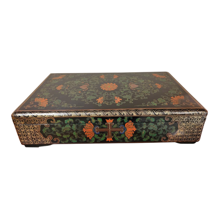 antique chinese lacquered and painted box 7724