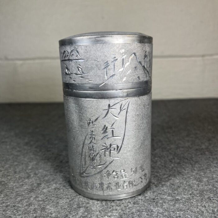 antique chinese wu yi star pewter tea canister 0094