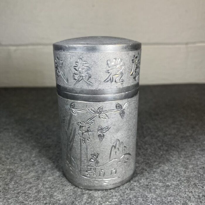 antique chinese wu yi star pewter tea canister 0595