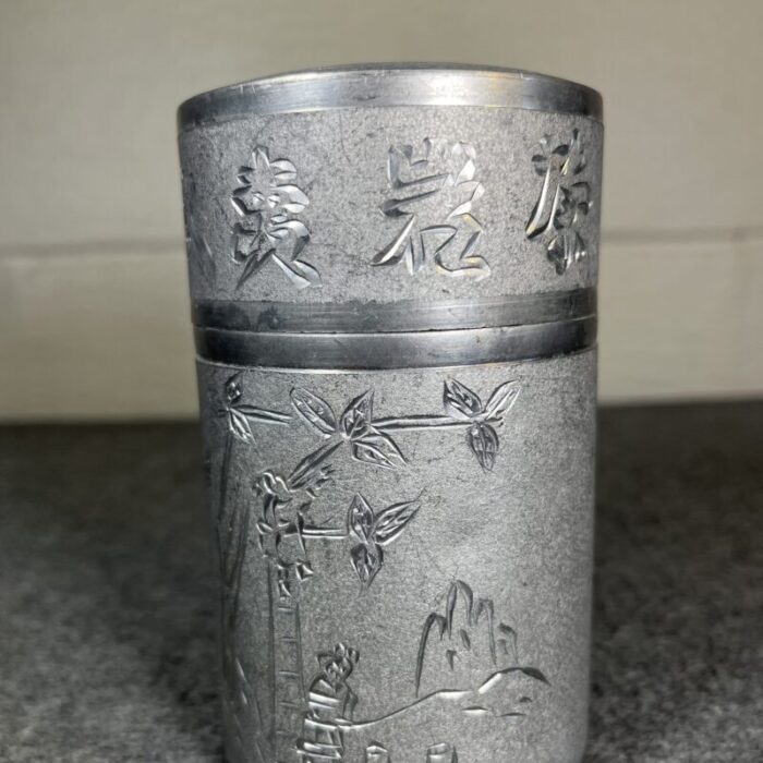 antique chinese wu yi star pewter tea canister 3953