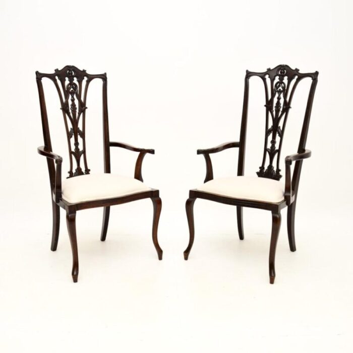 antique chippendale style armchairs 1890 set of 2 1616