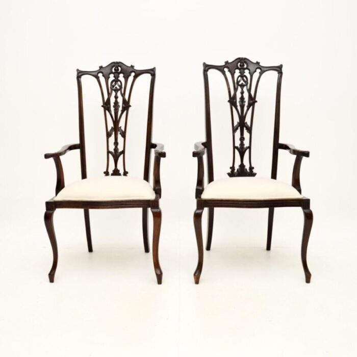 antique chippendale style armchairs 1890 set of 2 2810