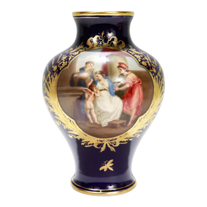 antique dresden porcelain cobalt blue cabinet vase painted with cupid and venus 3851