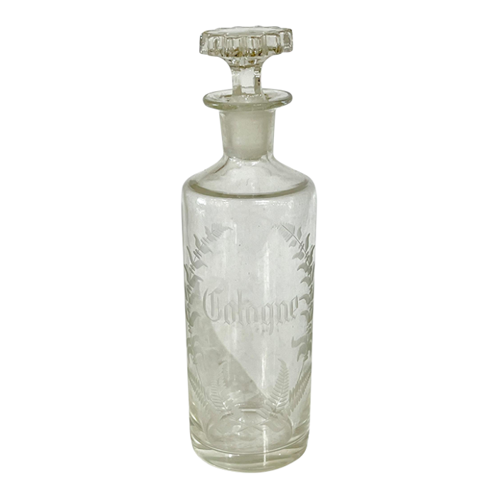 antique english etched glass cologne bottle with original stopper 1080