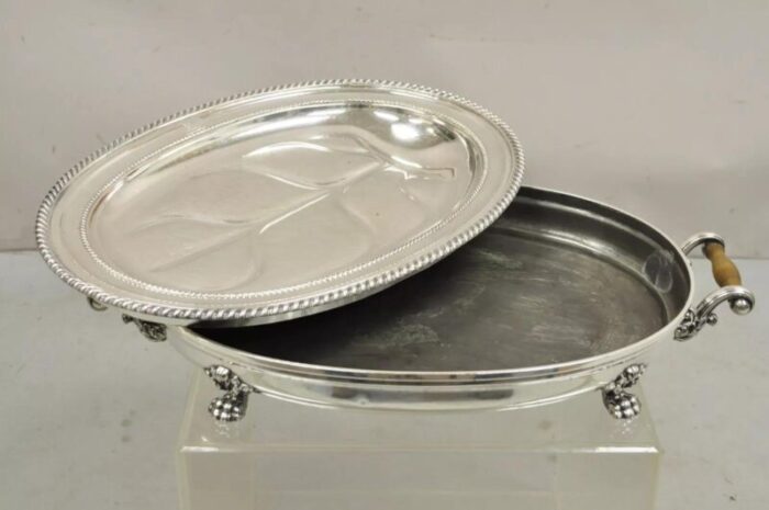 antique english victorian silver plated paw foot meat cutlery chaffing dish tray 3047