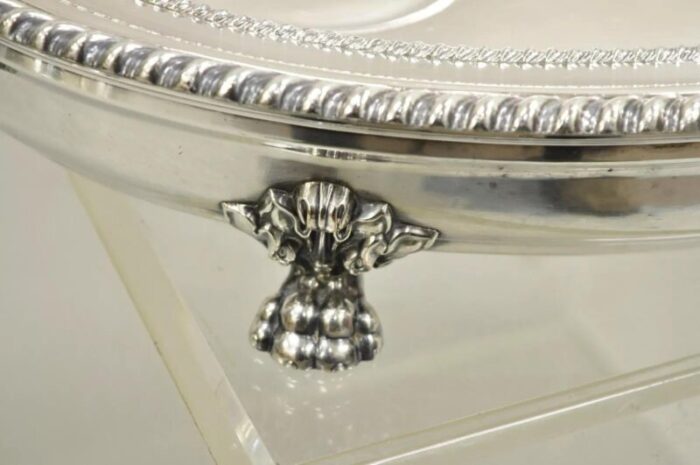 antique english victorian silver plated paw foot meat cutlery chaffing dish tray 4567