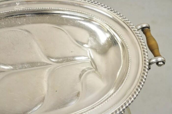 antique english victorian silver plated paw foot meat cutlery chaffing dish tray 5233