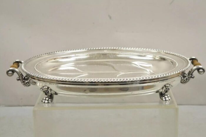 antique english victorian silver plated paw foot meat cutlery chaffing dish tray 6856