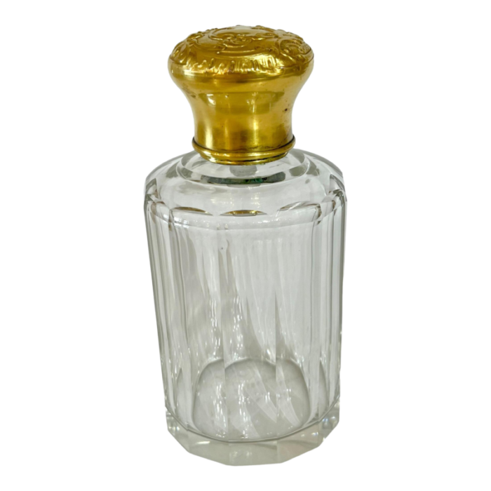 antique french cut glass and vermeil gilt top perfume or cologne bottle with original stopper 6290