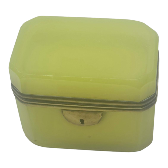 antique french green lemon opaline glass box 0625