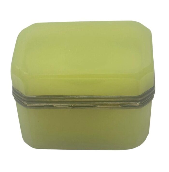 antique french green lemon opaline glass box 8815