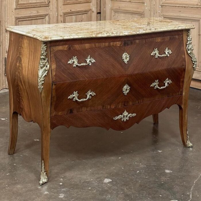 antique french louis xv bombe marble top commode 3623