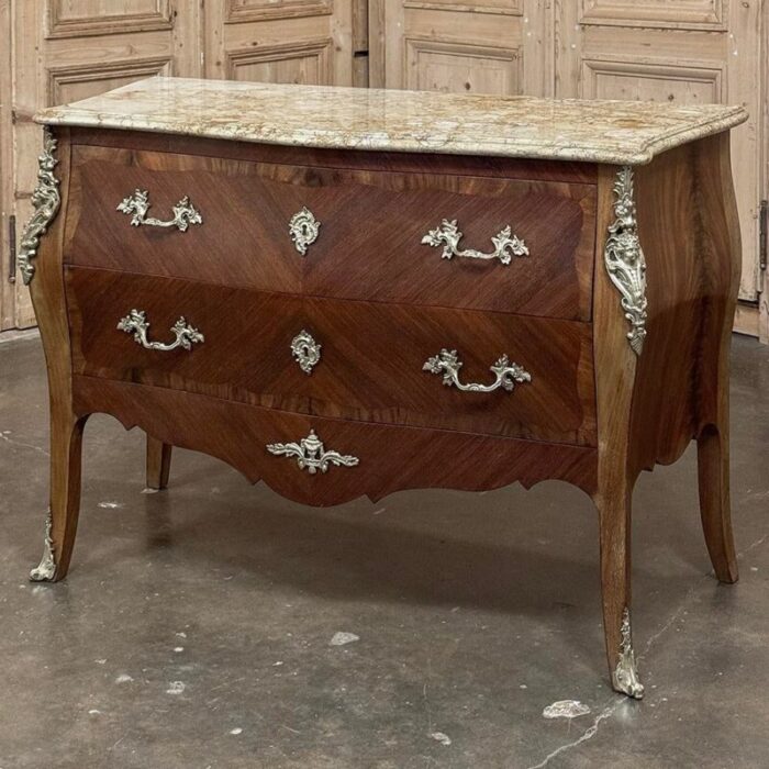 antique french louis xv bombe marble top commode 7439