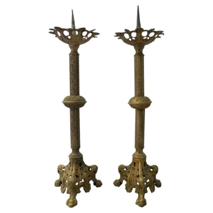 antique french pricket candleholder 1890s set of 2 1