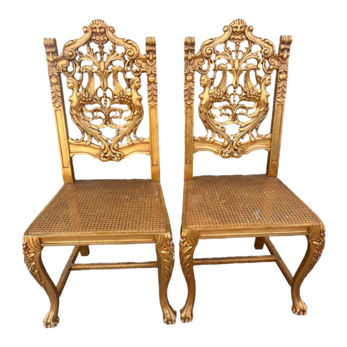 antique italian carved gilt wood chairs a pair 7634