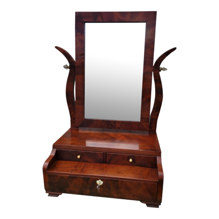 antique late 18th century american federal style mahogany shaving mirror 2505