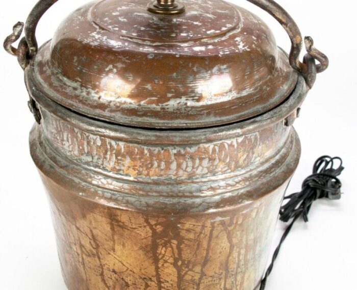 antique middle eastern style hammered metal bucket mounted as a lamp 5165