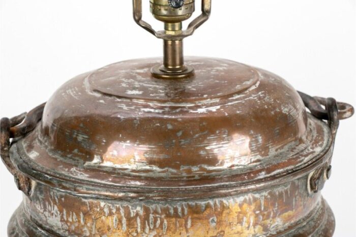 antique middle eastern style hammered metal bucket mounted as a lamp 6937