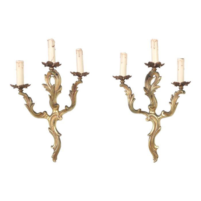 antique pair of french gilt bronze louis xv or rococo style sconces c1900 1920 3417