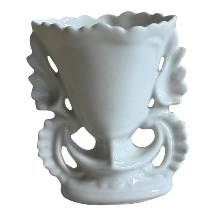 antique petite white ceramic altar vase 1444