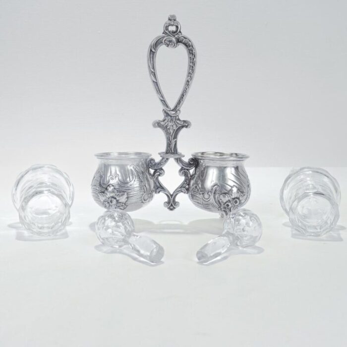 antique rococo revival continental silver and cut glass cruet set 1383