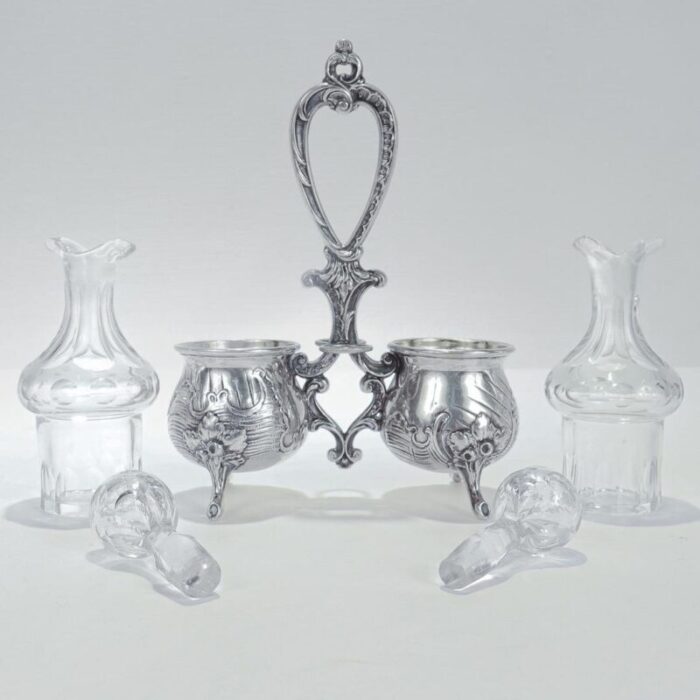 antique rococo revival continental silver and cut glass cruet set 6758