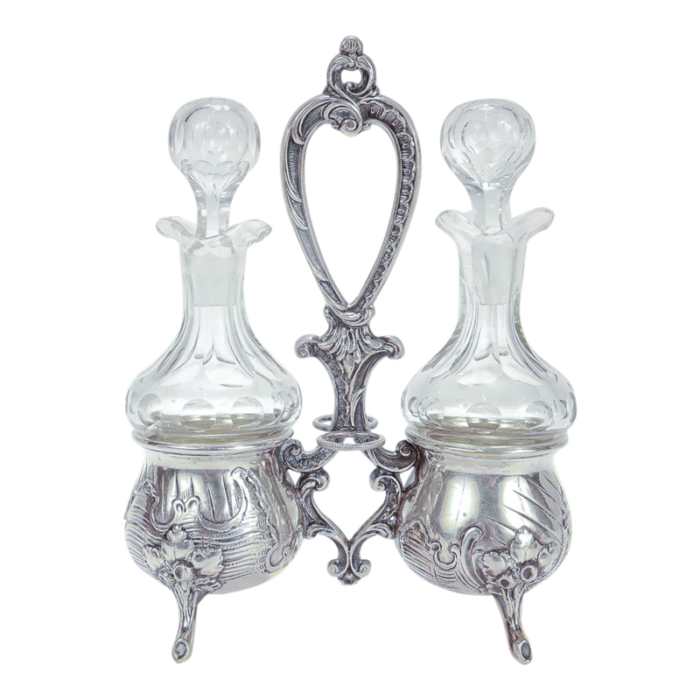 antique rococo revival continental silver and cut glass cruet set 7296